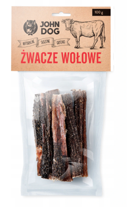 JOHN DOG Żwacze wołowe suszone przysmak naturalny gryzak dla psa 100g