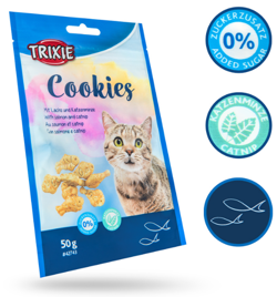 TRIXIE Cookies Chrupiące Ciastka z łososiem i kocimiętką przysmak dla kota